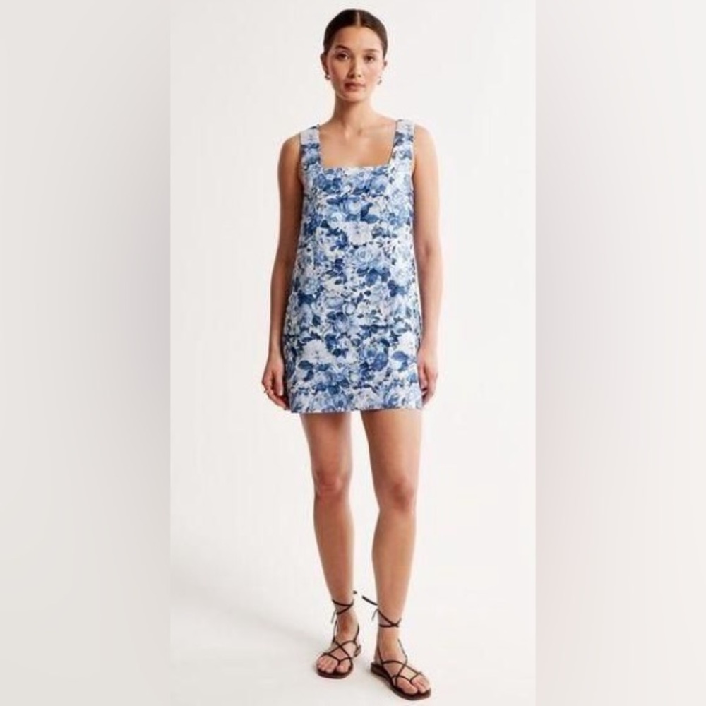 New! Abercrombie & Fitch Linen Blend Wide Strap Shift Dress XSP Petite